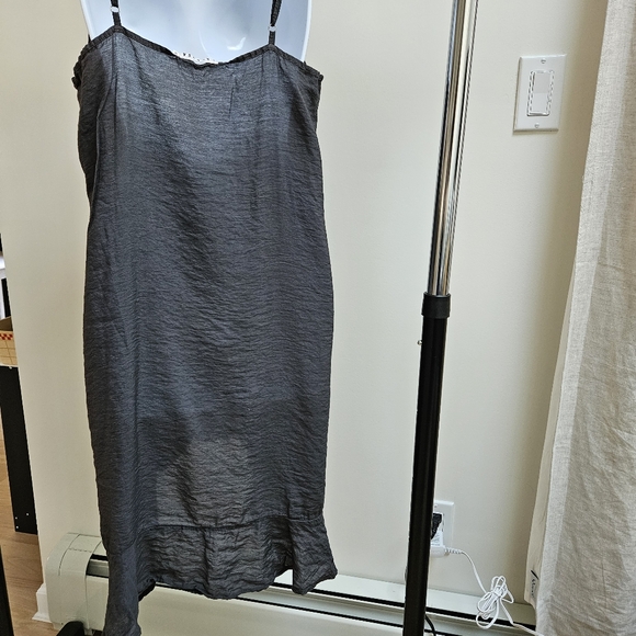 EUC Anthropologie Laucausa Asymmetrical Ruffled Charcoal Grey Slip Dress, Medium - Picture 7 of 9